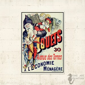 Vintage cartel publicitario de juguetes en una gran tienda francesa - publicidad de juguetes en Navidad - l'Économie Ménagère, París