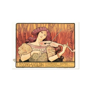 Lecon de Violon de Paul Berthon - Hermoso cartel publicitario francés Art Nouveau para lecciones de violín - cartel de música vintage