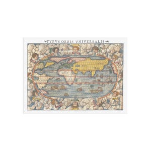 Hermosa réplica del mapa del mundo - Mapa antiguo del mundo - Mapa del mundo de Münster - Tipo Orbis Universalis