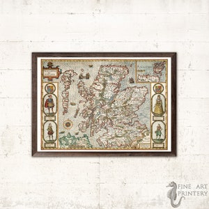 Ancienne carte de l'Ecosse - John Speed - reproduction du Royaume d'Ecosse - Grande-Bretagne - Alba - Carte de l'Ecosse