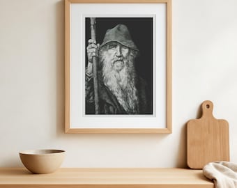 Odin the Wanderer Print – Norse Mythology Wall Art, Viking God Poster