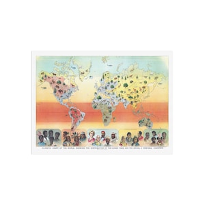 Yaggy's Climatic Chart of the World - Chromolithograph Repro Map Showing Human Race, Animals, & Plants by Climate Zones - Vintage World map