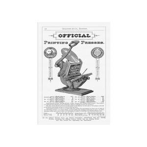 Official priting presses vintage style poster, from an old catalog advertisement in Goldings Tools and Printing Materials Catalogue
