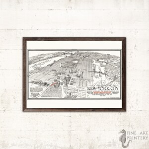 Eine Luftaufnahme von New York City - Vintage New York Stadtplan - Bildliche Karte des Big Apple aus der Vogelperspektive