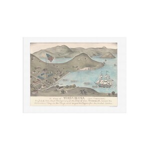 イエルバブエナ（サンフランシスコ）の眺め。1846年7月9日、カリフォルニア州イエルバブエナのコミュニティを鳥瞰した写真。