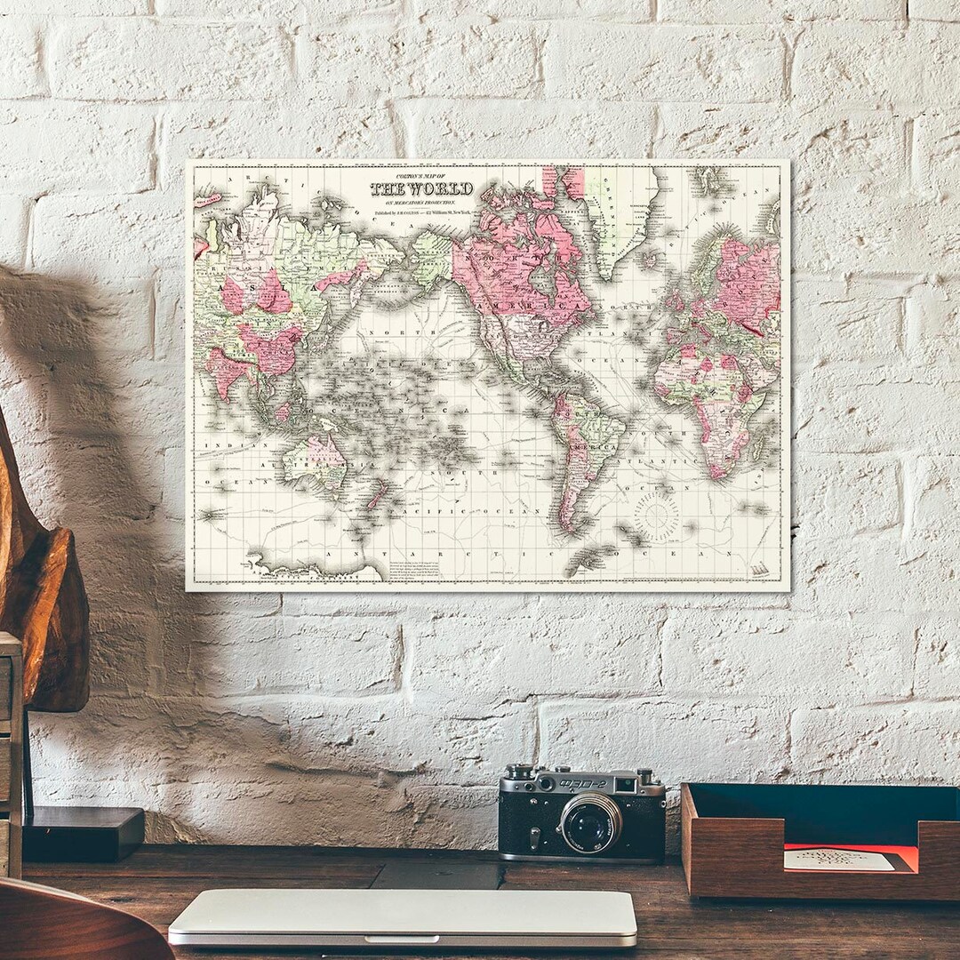 Worldmap by Colton 1865 Worldmap Old Vintage Map of the - Etsy