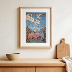 Vintage Aviation Poster - Los Angeles International Air Meet at Dominguez Field - Old Airplane - Biplane image 1