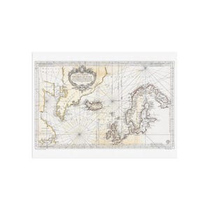 wspaniała, stara mapa mórz północnych, leżących między Europą, Grenlandią, Kanadą itd., pierwotnie opublikowana w 1751 r. Mapa Arktyki i Bieguna