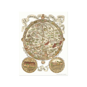 Hann's Rust's world map from the Middle Ages - Medieval Mappa Mundi world map with many beautiful map details - vintage map