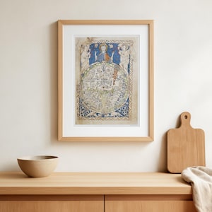 Mapa del mundo medieval - Mapa del Salterio - con una bendición de Cristo, dos ángulos y muchos hermosos detalles de mapas antiguos.