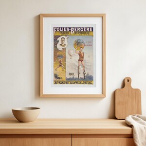 Folies-Bergère travail merveilleux sur le fil de fer par Fontaine - vintage theatrical advertising poster of Fontaine the wire walker