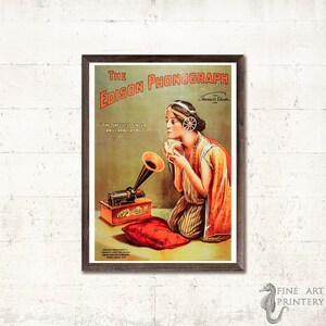 Cartel publicitario antiguo del fonógrafo Edison - Réplica - Cartel de gramófono antiguo - Fonógrafo