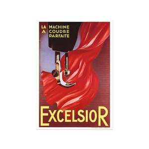 Póster de la máquina de coser Excelsior visto en el dormitorio de Rachel Green en la serie Friends: póster publicitario vintage.