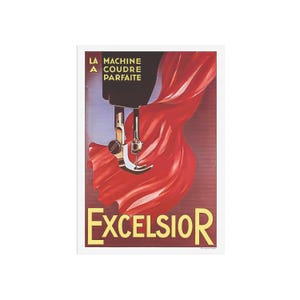 Póster de la máquina de coser Excelsior visto en el dormitorio de Rachel Green en la serie Friends: póster publicitario vintage.