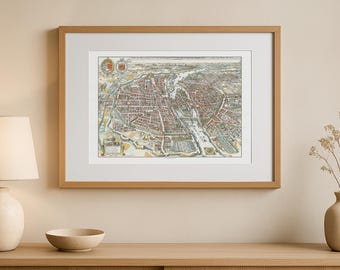 Paris Map Print, 1615 Bird's Eye View, Merian Map, France