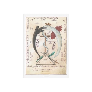 Red-Winged Dragon Devouring a Lizard - Magical Alchemy Print from 18th Century Alchemical Manuscript Clavis Inferni - Mystical Esoteric Art