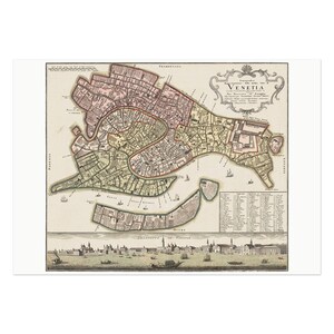 Die berühmte Stadt Venedig - inclita citta di Venetia - Alter Stadtplan von Venedig aus dem Jahr 1752 - Landkarte und Aussicht von Venedig - Vintage Karte