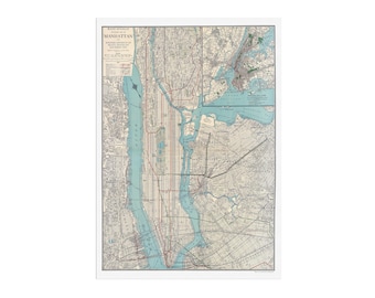 Mappa di Manhattan, Greater New York - 1924 - Mappa di New York - riproduzione di una vecchia mappa vintage di New York
