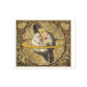 La position de la terre dans la sphère céleste - Ancienne carte céleste - carte des étoiles - carte du ciel - cartes astronomiques