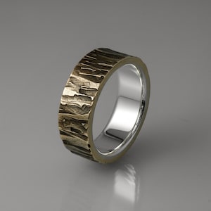 Recycled cymbal bronze and sterling silver Heavy Textured ring. Tree Bark effect ring. Men’s chunky ring.