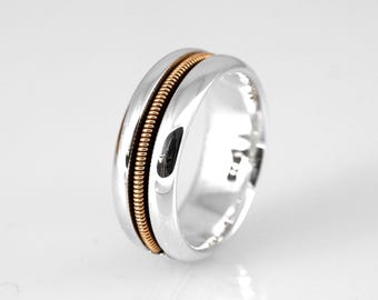 Anillo de cuerda de guitarra de plata de ley maciza