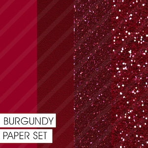 Set di CARTA comune e glitter Borgogna 4 diverse pagine prefabbricate Download istantaneo Clipart Stampa di motivi di moda in carta con texture di sfondo