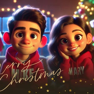 Benutzerdefinierte digitale Weihnachtskarte - personalisierte Weihnachtsgrußkarte im Pixar-Stil - perfekt, um Freude zu verbreiten - einzigartige Geschenkidee