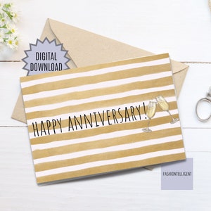 Carte de voeux d'anniversaire 5 x 7 pouces pour téléchargement immédiat - carte postale numérique - carte de voeux rayée joyeux anniversaire avec des rayures dorées