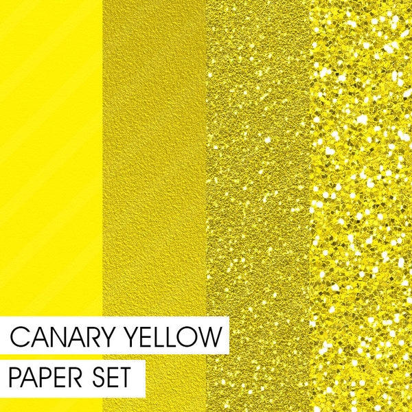 Glitter&Plain PAPER set Canary Yellow 4 different pre-made pages Instant Download Clipart Background-Texture Paper Fashion Pattern Print