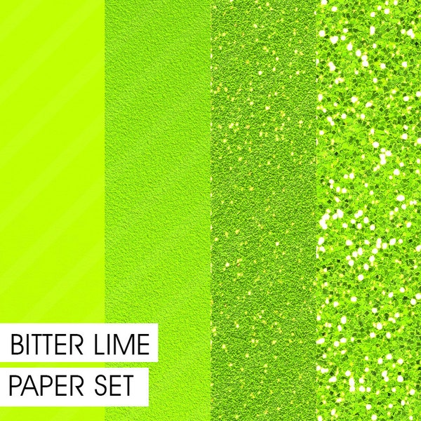 Glitter&Plain PAPER set Bitter Lime 4 different pre-made pages Instant Download Clipart Background-Texture Fashion Pattern Print