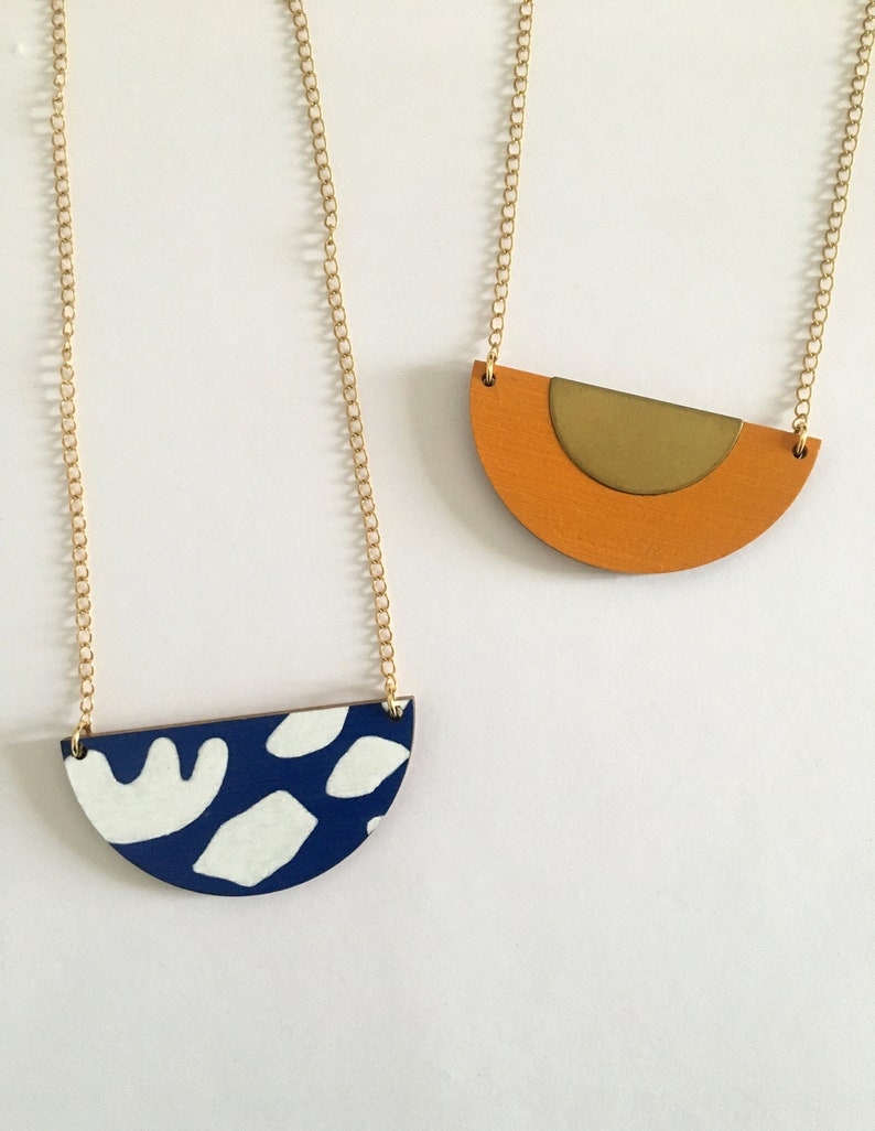 Necklace, graphic, geometric, in wood, minimalist, laser cut image 2