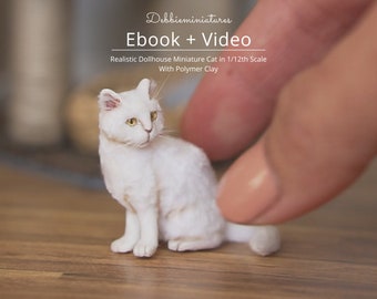 Ebook anglais + tutoriel vidéo / Produit numérique / Téléchargement - Comment fabriquer un chat de maison de poupée miniature réaliste à l'échelle 1/12 avec de la pâte polymère