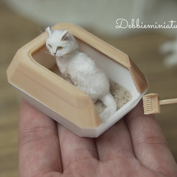 Bac à litière miniature pour animaux de compagnie et chat à l'échelle 1/12ème pour maison de poupée et une pelle