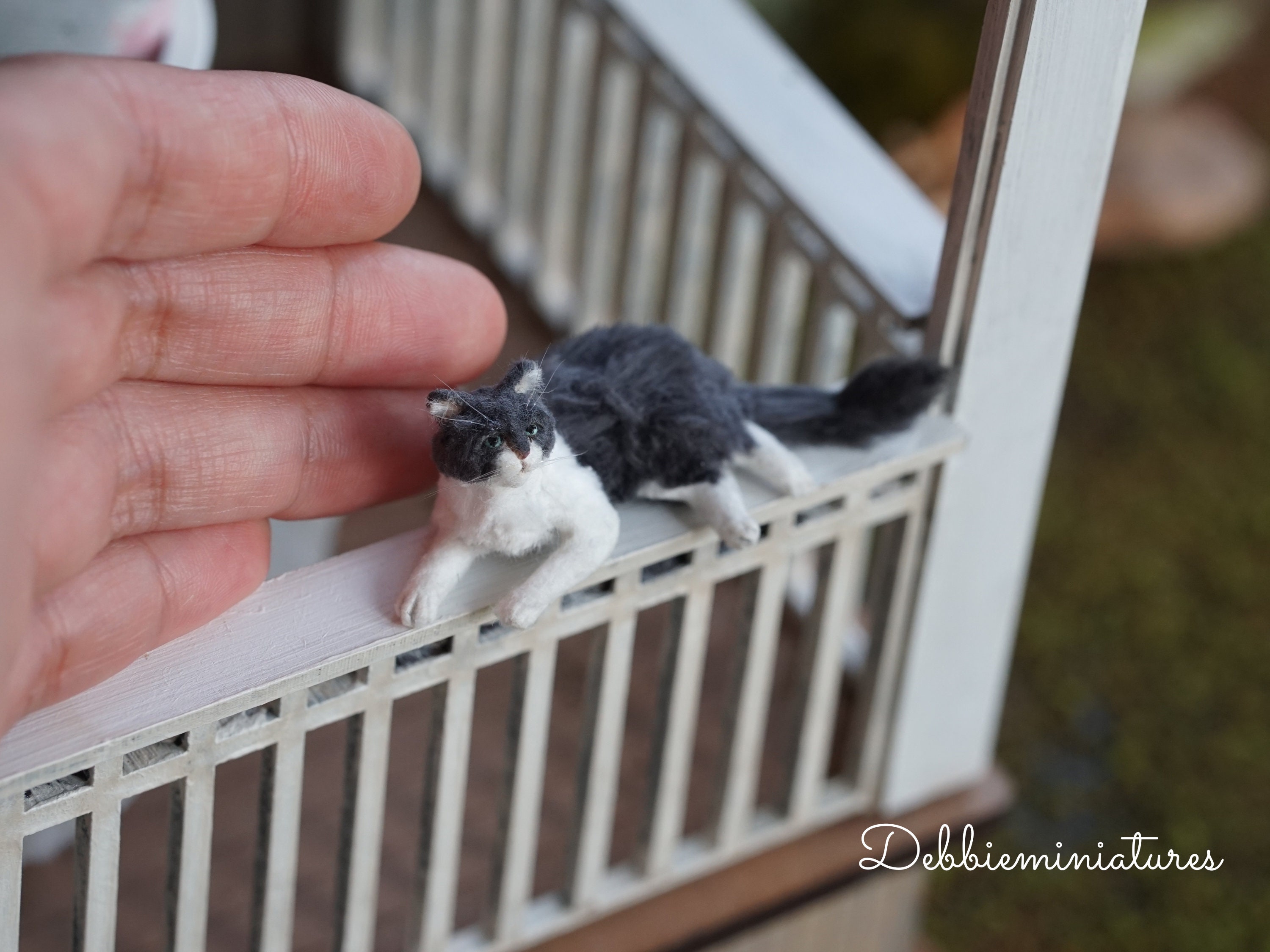 Tiny Sleeping Kitten Miniature 1:24 G Scale Hand Painted Resin 