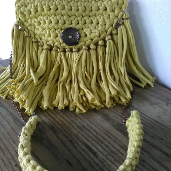 BOHO fringe bag-rounded YelloW-boho style -with shoulder strapBOHO fringe bag-rounded YelloW-boho style -with shoulder strap Handmade Hour-