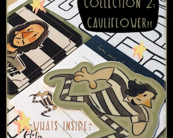 Cauliflower Full Collection - vinyl sticker, bumper sticker, sticky notes, build your own memory game matching cards, maze coloring page