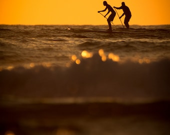 Hawaiian Stand Up Paddleboarder Sunset - Beach Ocean Photography Print