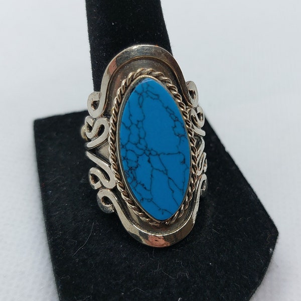 One Size Fits Most - Handmade Peruvian Alpaca Silver Blue Accent Adjustable Ring