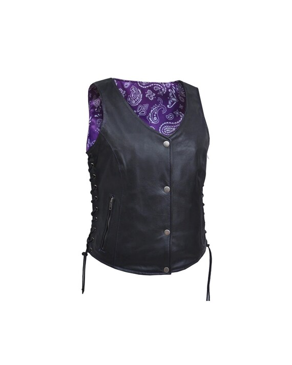 Purple leather hotsell motorcycle vest