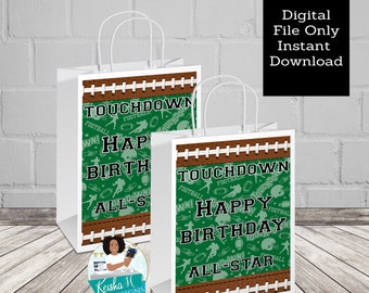 Football Gift Bag Label, Sports Favor bag Label, Football Party Decor, Milestone Birthday, Sports Birthday