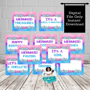 Mermaid Under the Sea Birthday Party Door Sign, Ocean Party Sign Decorations, Girl Birthday Party Decor, Baby Shower Decor Instant Download