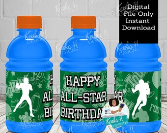 Football Sports Drink Label, Personalized Drink Label, Football Party