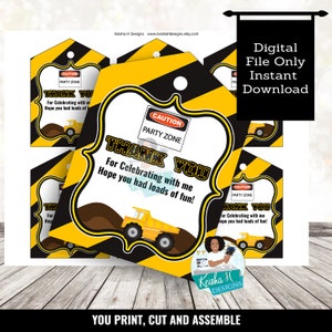 Construction Dump Truck Birthday Thank You Gift Tag Party Favor, Construction Tag for Gift Bags, Instant Download