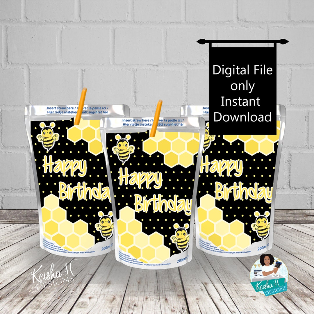 Bumble Bee Juice Pouch Label, Bumble Bee Label, Bee Topper, Bumble Bee Party Favor, Bumble Bee