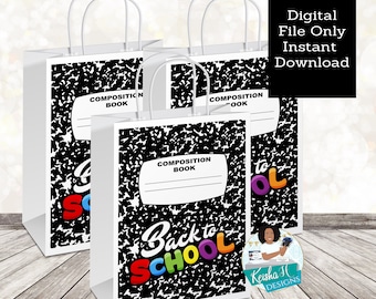 Notebook Back to School Gift Bag Label, Teacher PTO PTA Favor bag Label, Meet the Teacher Decor, School Goody Bag Label, Instant Download