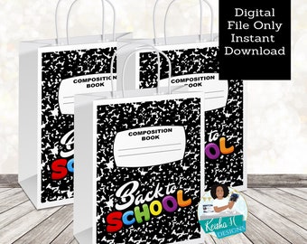 Notebook Back to School Gift Bag Label, Teacher PTO PTA Favor bag Label, Meet the Teacher Decor, School Goody Bag Label, Instant Download