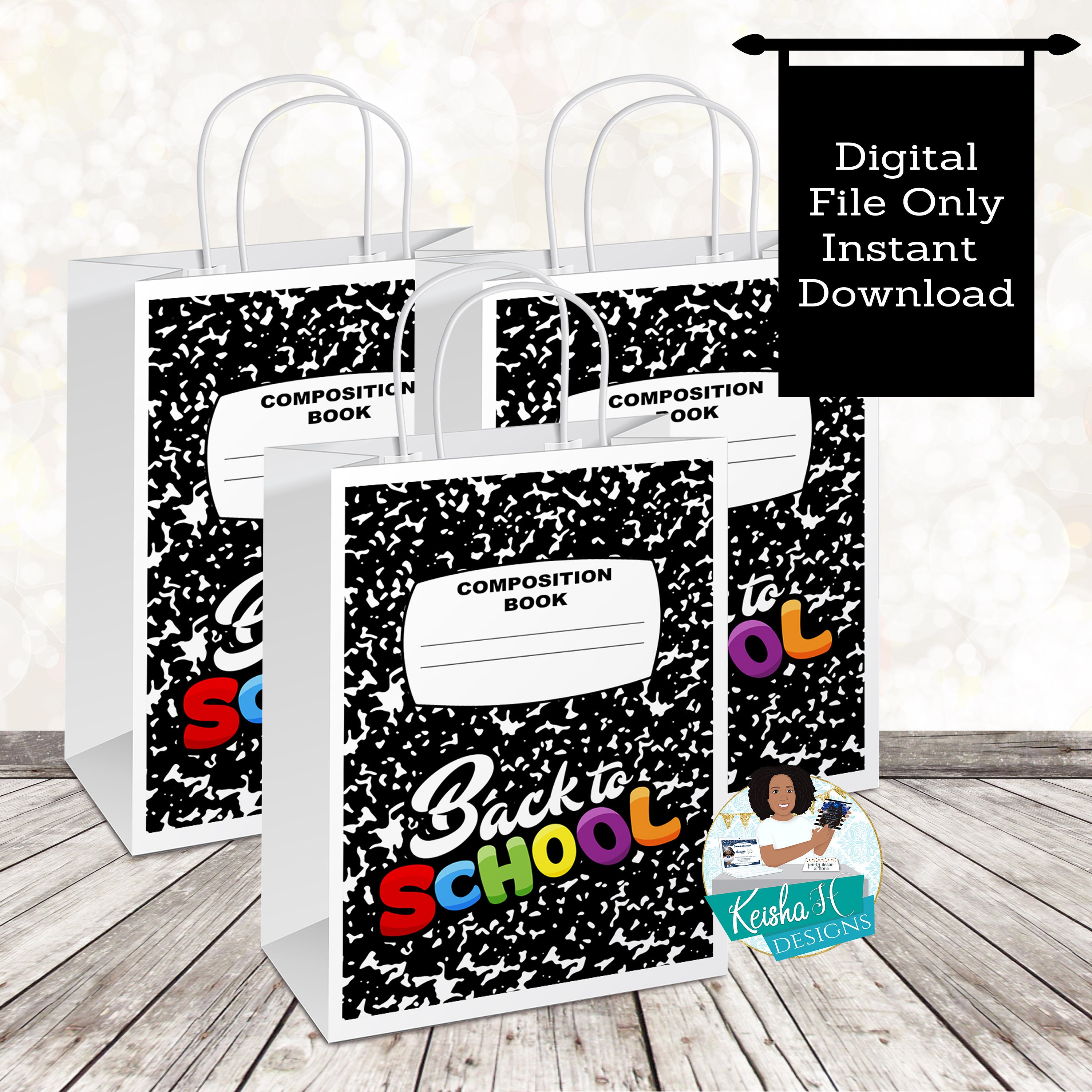 Bigger Notebook Back to School Gift Bag Label, Teacher PTO PTA Favor bag Label, Meet the Teacher Decor, School Goody Bag Label