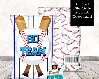 Go Team Baseball Party Chip Bag Birthday Party Favor Printable, School Baseball Sports Party Chip Wrapper, Digital Party Table Birthday