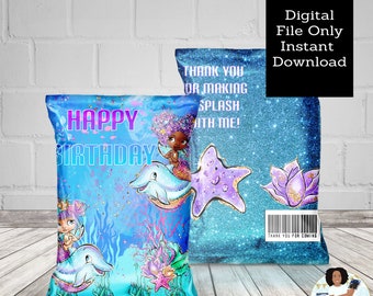 Mermaid Birthday Chip Bag Printable, Mermaid baby Shower Favor Bag, Ocean Chip Wrapper, Birthday Favor, Instant Download