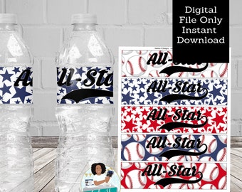 Baseball Birthday Party Water Bottle Label, Baseball Gift Table Favor Printable, Sports Boy Girl Birthday Label, Instant Download